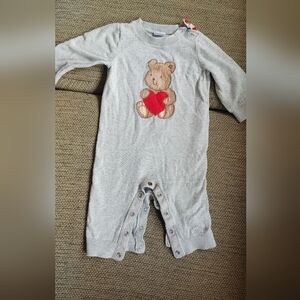 GAP Gray Footed One-Piece with Brown Bear & Red Heart